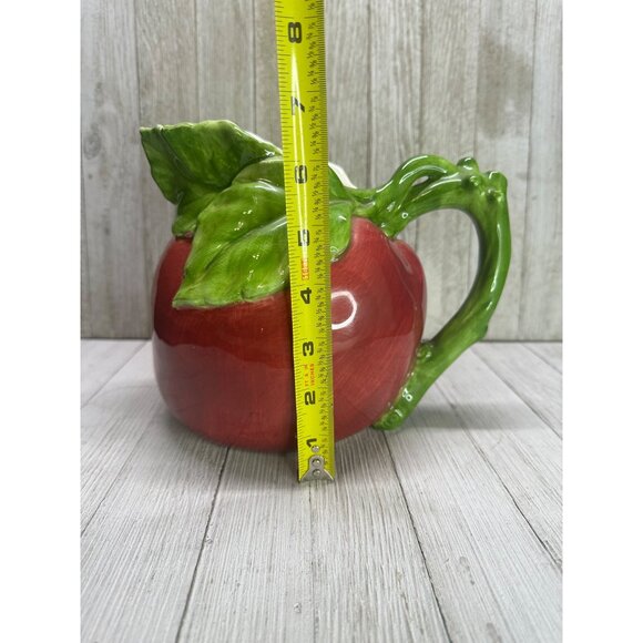 Vintage Large Ceramic Apple Shaped Beverage Pitcher 7” Tall 9” Wide With Handle - Picture 7 of 11